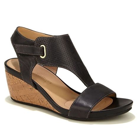 Naturalizer Carrie Leather Perforated Wedge Sandal Black Wedge