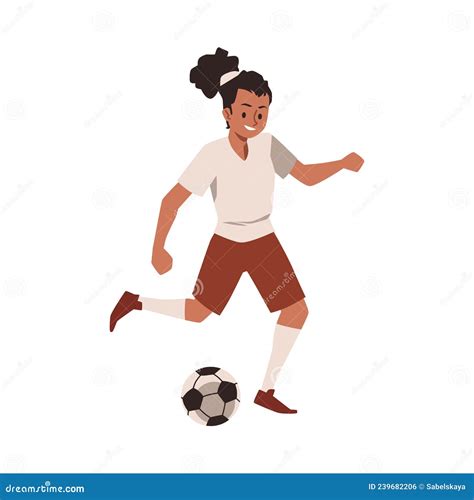 Black Girl Soccer Player Running And Kicking The Ball Vector