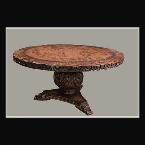 The twisted double pedestal base has a rich mahogany finish. Tuscan, Old World Hand Carved Round Dining Table ...