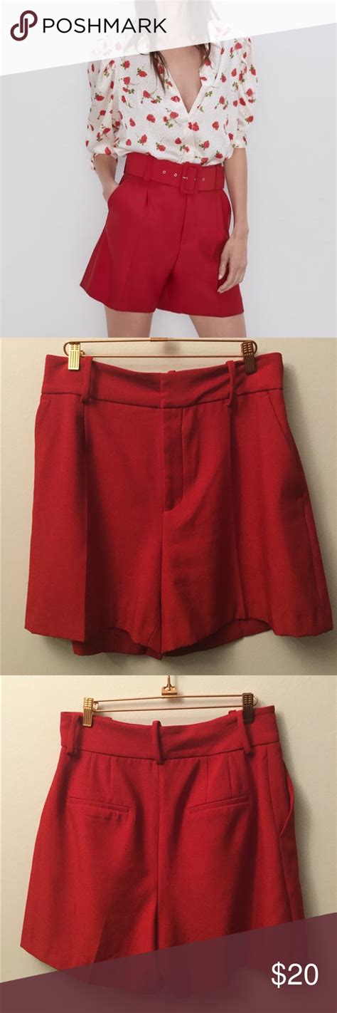 Zara Red Shorts Size L Comes Without The Belt In 2020 Red Shorts