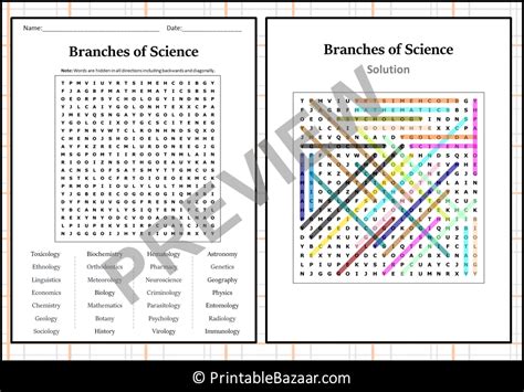 Branches Of Science Word Search Puzzle Worksheet Activity Teaching