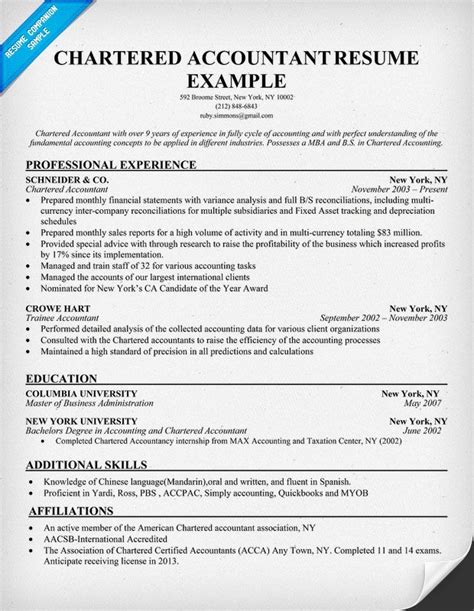 Chartered Accountant Resume Example Professions Jobs Careers