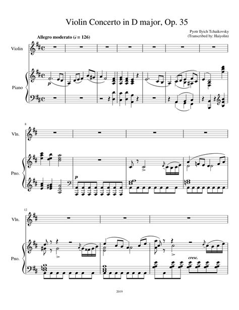 Tchaikovsky Violin Concerto In D Major Op 35 Piano Reduction Sheet