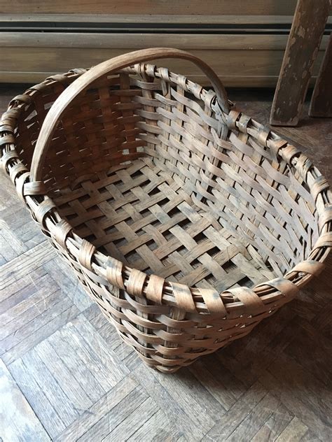 Large Antique Splint Basket Woven Wood Basket Blanket Basket