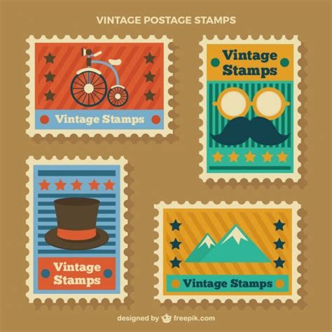 Free Vector Stamps With Vintage Elements In Flat Design