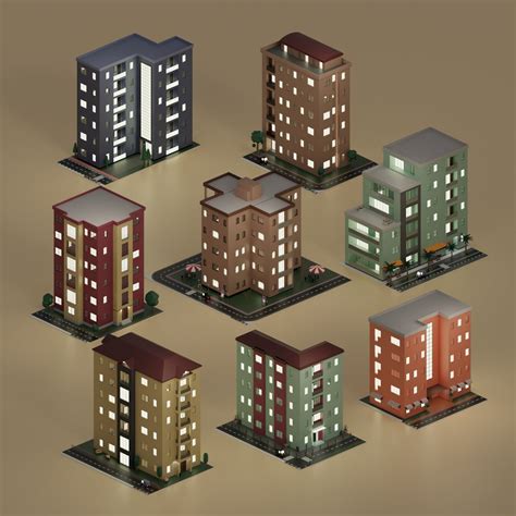 3d Model Low Poly Buildings 3 Toffu Co