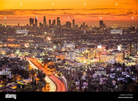 Los Angeles California Usa Downtown Skyline At Dawn Stock Photo Alamy