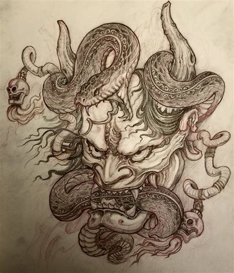 Diseño De Tatuaje De Hanya Mask And Snake Por Brianhontattoo Sailor