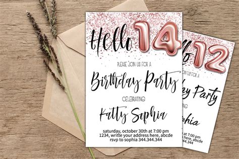 14th Birthday Invitation Rose Gold Any Age Diy Createpartylabels