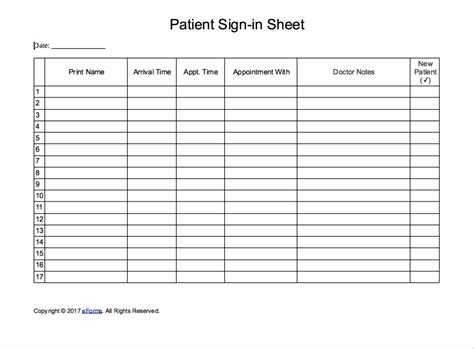 Patient Sign In Sheet Extended Template Eforms Free Fillable Forms