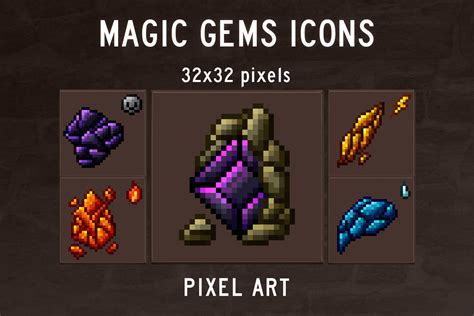 48 Rpg Gems Icons Pixel Art By Free Game Assets Gui Sprite Tilesets