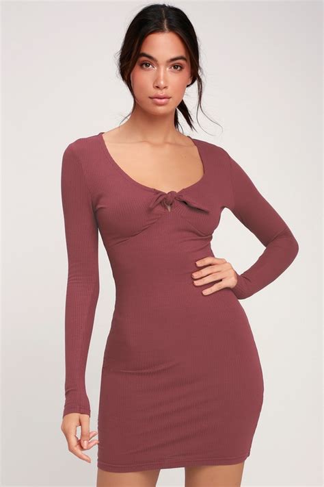 Rvca Knot Up Washed Burgundy Dress Tie Front Bodycon Dress Lulus