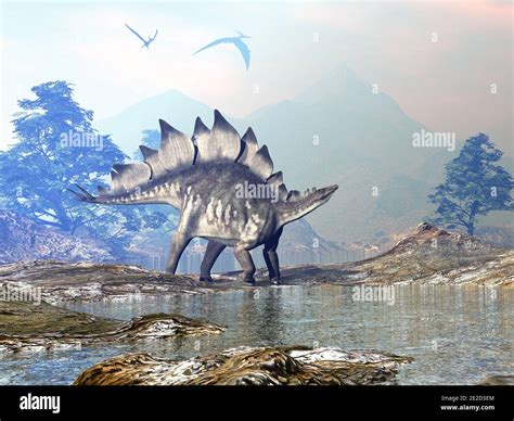 Stegosaurus Dinosaur Walking 3d Render Stock Photo Alamy