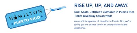 Rack up award travel faster with the jetblue card or jetblue plus card.* JetBlue Chance To Win Trip To Puerto Rico To See Hamilton - Points Miles & Martinis