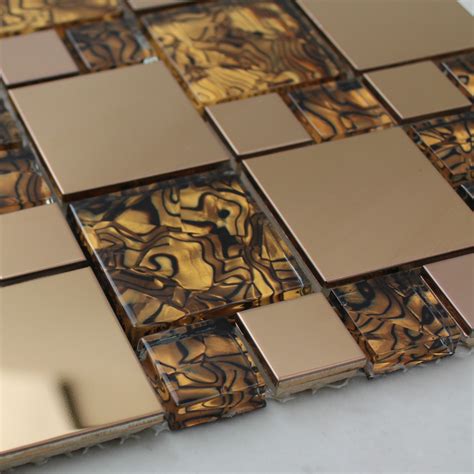 Wholesale Vitreous Mosaic Tile Backsplash Gold 304 Stainless Steel With Porcelain Base Metal And