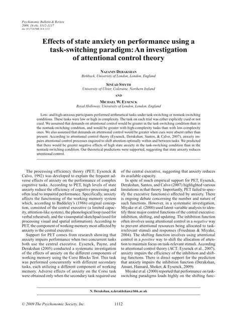 PDF Effects Of State Anxiety On Performance Using A Task Switching