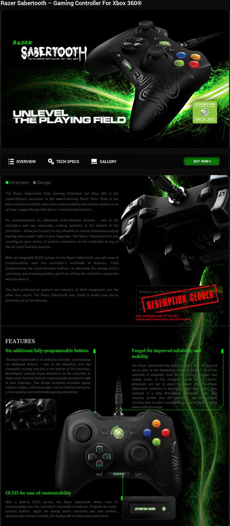 หน้าที่ 1 Razer Sabertooth Gaming Controller For Xbox 360 And Pc