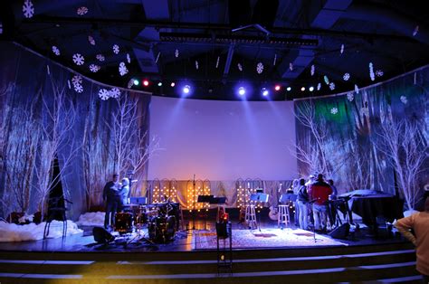 This creative stage design involves creating your scene directly onto cardboard boxes. Frosty Forestry | Church Stage Design Ideas