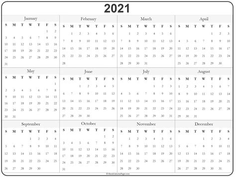 Printable Calendar 2021 Large Boxes Calendar Printables Free Templates