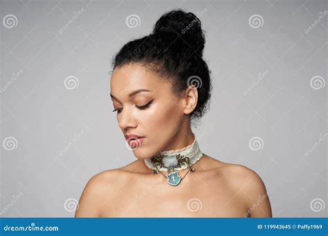 Beauty Portrait Of Beautiful Mixed Race Woman Wearing Chocker Stock Image Image Of Face