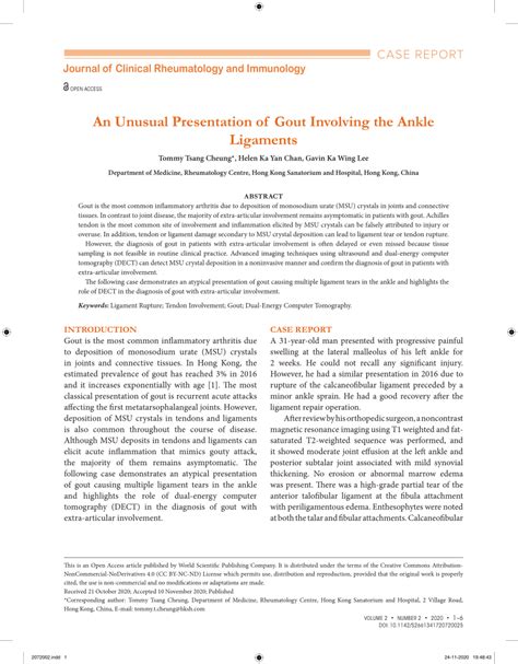 Pdf An Unusual Presentation Of Gout Involving The Ankle Ligaments