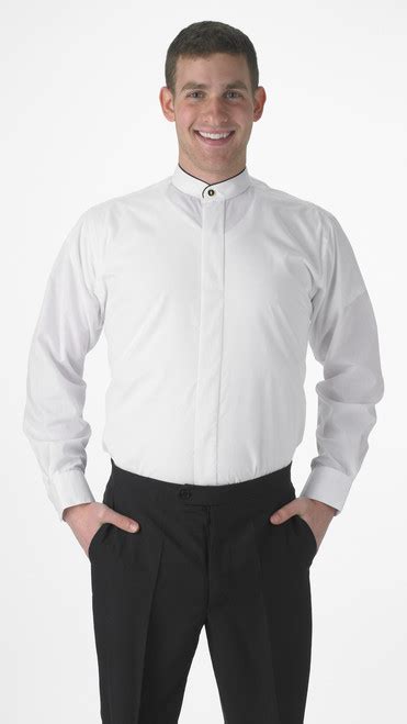 Banded Collar Dress Shirt With Black Piping