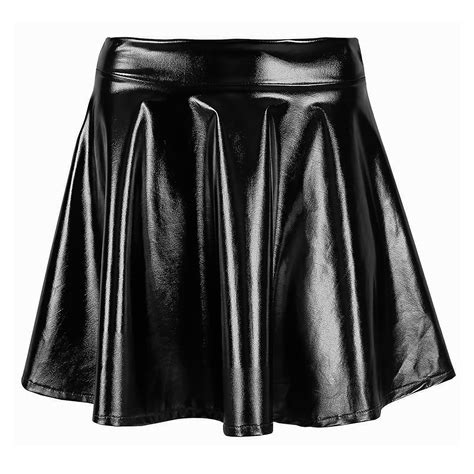 Tqs Womens Shiny Liquid Metallic Pleated Skirt Skater Skirt Short