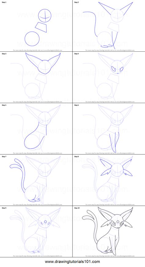 How To Draw Espeon From Pokemon Printable Drawing Sheet By