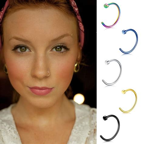 Fake Nose Hoop Rings Stainless Steel Faux Clip On Lip Tragus Septum Nose Ring Body Piercing