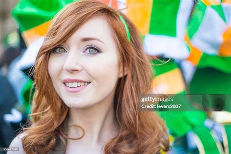 Beautiful Irish Girl On St Patricks Day Dublin Ireland High Res Stock