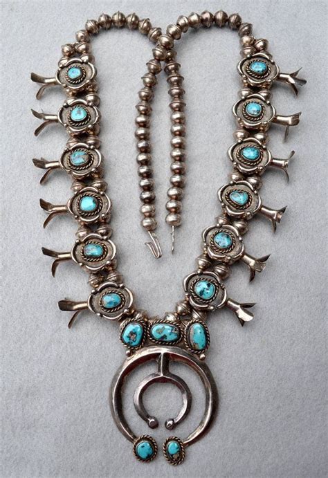 Silver And Turquoise Squash Blossom Necklace Turquoise Jewelry Native