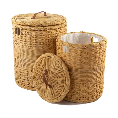 Wicker Two Laundry Hamper Set with Lids and Fabric Liners Kids ...