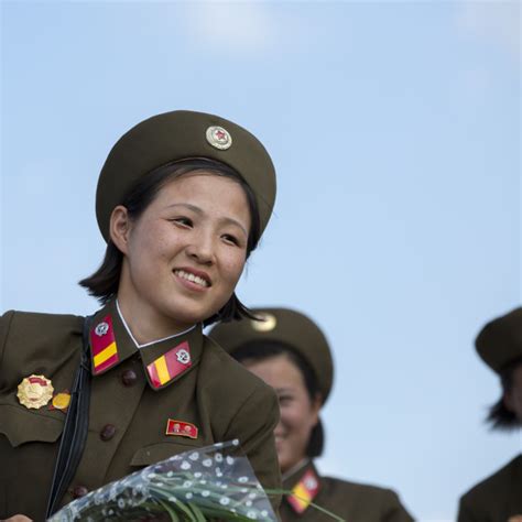 Smiling North Korean Female Soldiers Pyongan Province Pyongyang North Korea License
