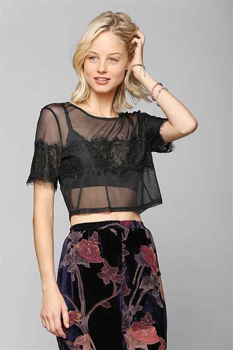 Pins And Needles Lacey Sheer Top Urban Outfitters