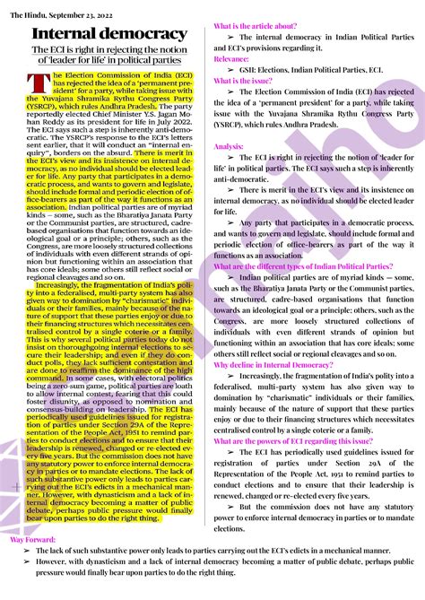 UPSC Daily Editorial Analysis | The Internal Democracy in Indian