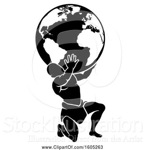 Vector Illustration Of Silhouetted Black And White Atlas Titan Guy