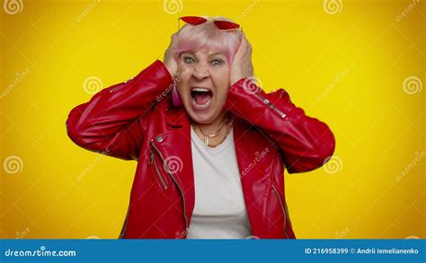 Elderly Stylish Granny Woman Scared Fearful Covering Ears Meeting Her