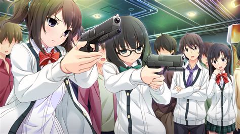 Bow Game Cg Glasses Group Gun Hinasaki Jin Satsuki Jirai Soft Kawashima Hideya Male Short Hair