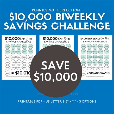 $10,000 Biweekly Savings Challenge Printable (Save $10,000 In One Year