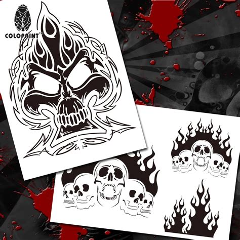Colopaint Airbrush Templates Stencil Bps 003 Fire Skull Pile Airbrushes