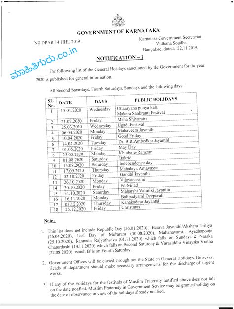 List Of Government Holidays For 2020 Mahitiguru