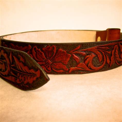 Buy Custom Made Hand Tooled Leather Belt Made To Order From Leaf Leather