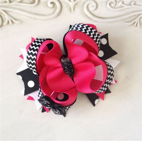 Hot Pink And Black Boutique Style Hair Bow By Joyfuljossybowtique Bowtique Pinterest Hair