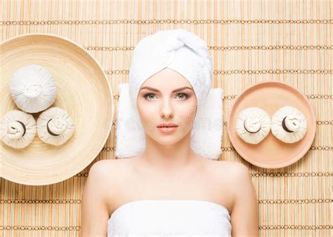 Beautiful Young And Healthy Woman In Spa Salon On Bamboo Mat S Stock Image Image Of Healing