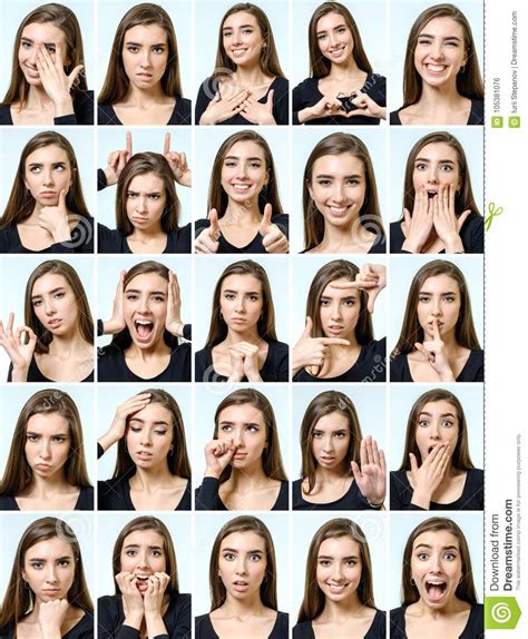 Collage Of Beautiful Girl With Different Facial Expressions Stock Photo