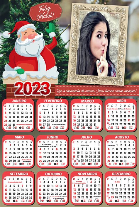 Montagem De Fotos Calendário Calendário Com Foto Papai Noel 2023
