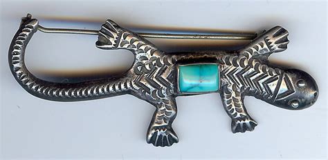 GREAT VINTAGE NAVAJO Indian Stampwork Silver Turquoise Gecko Etsy
