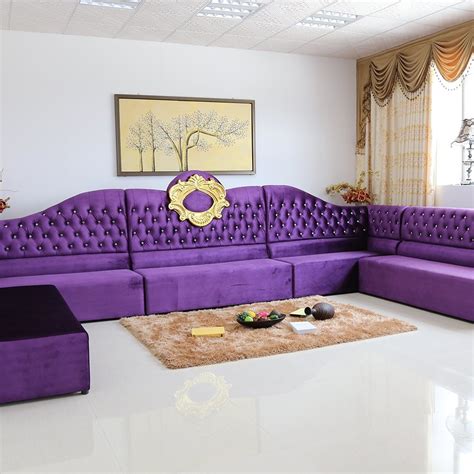 Luxury Purple Living Room Sofa Set With Gloden Decoration Sp Ks370