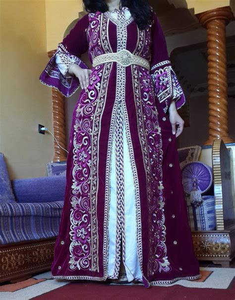 Takchita For Wedding Moroccan Kaftan For Women Embroidered Purple