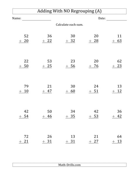 Addition Worksheet Without Regrouping Math Worksheets Printable